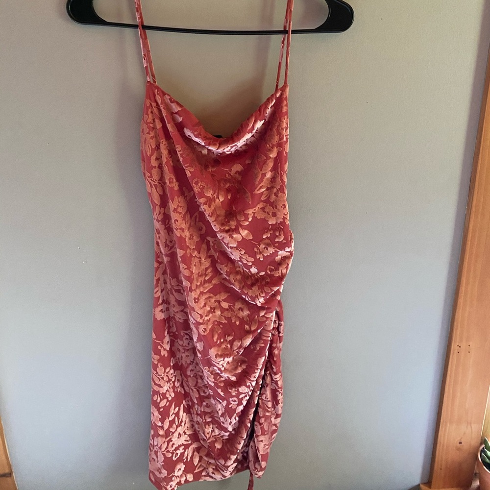 Never worn pink velvet dress with tie on side